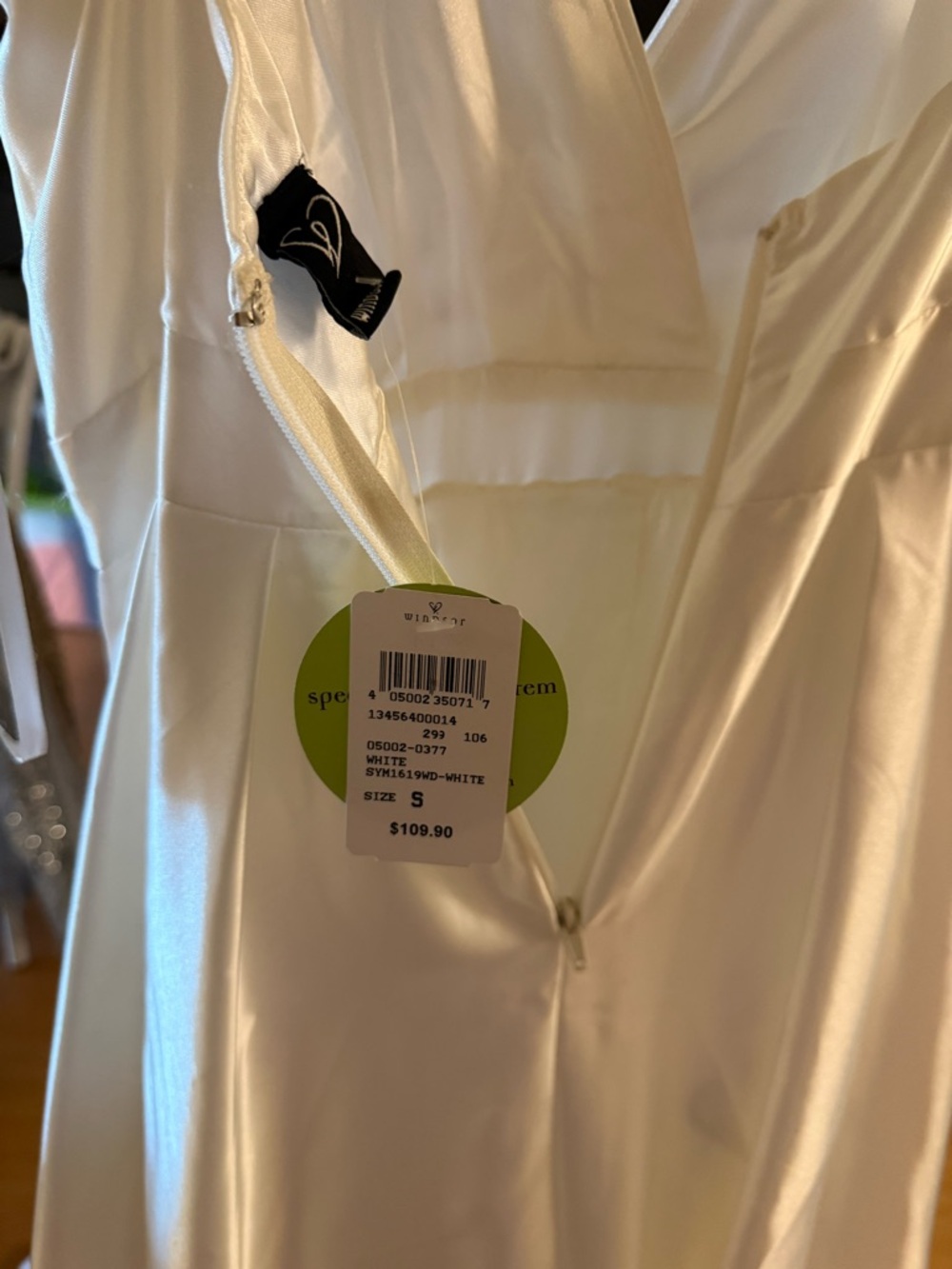 Satin White Spaghetti Strap A-Line Gown - Picture 2 of 9